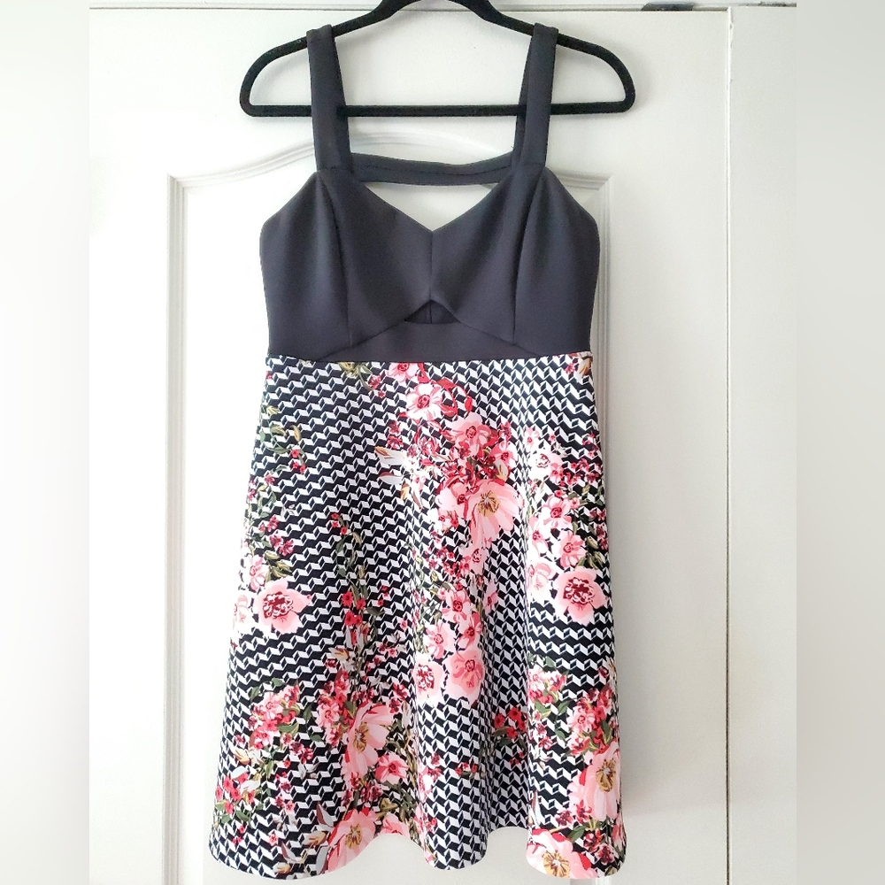 Guess Black and Pink Floral Mini Dress